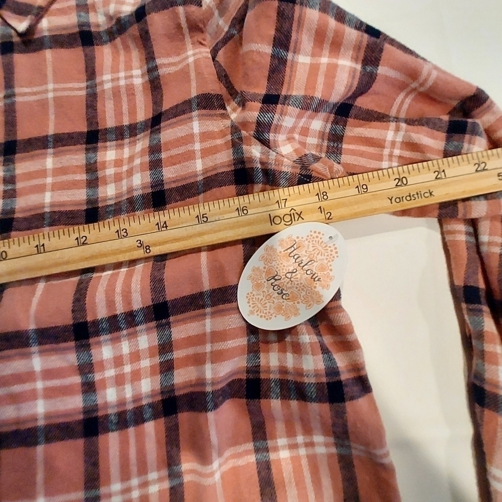 𝅺NWT Harlow & Rose Sherpa flannel pink plaid button exaggerated ruffle sh… - Picture 7 of 11